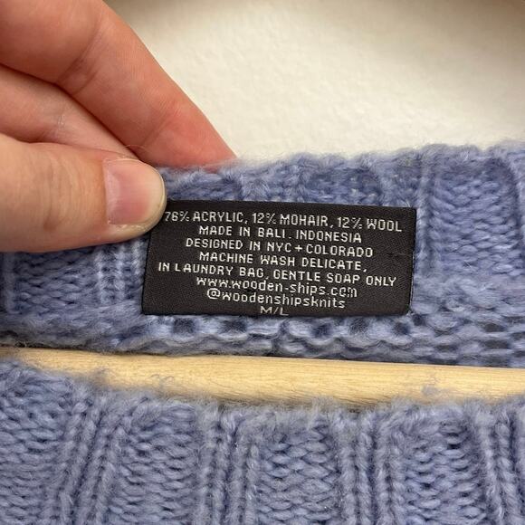 Wooden Ships Mohair Wool Blend Chunky Knit Boxy Relaxed Crew Neck Sweater M/L - Picture 6 of 11